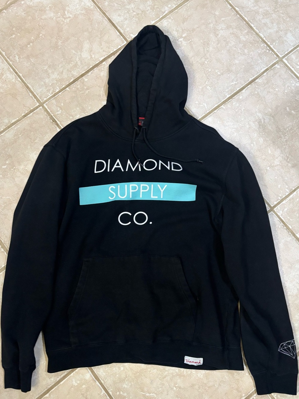 Diamond Supply Co. Black Hoodie with Teal Stripe